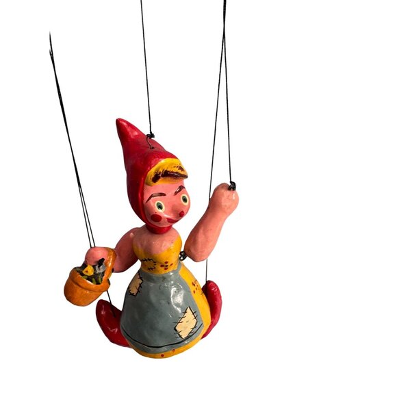 Vintage Little Red Riding Hood Marionette Ceramic Plaque Paper Mâché Puppet - Picture 3 of 5